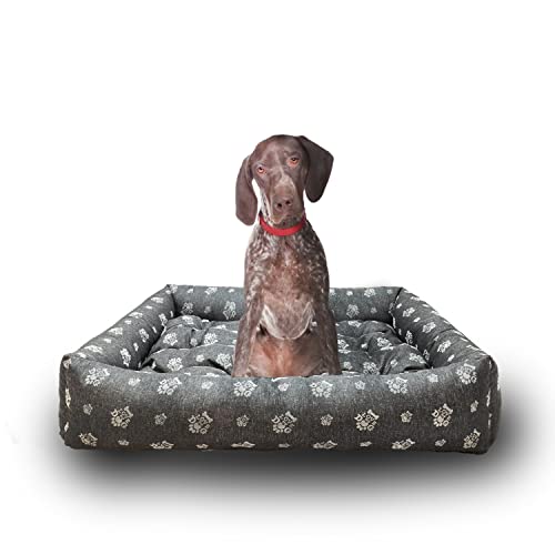 Grand Filippo Hundebett Wasserdicht - Hundebetten für Kleine und Große Hunde - Hunde Bett rutschfeste Unterseite - Hundekorb - Hundekörbchen 95x75x20 Schwarzes Leinen Liebe Meinen Hund von Grand Filippo