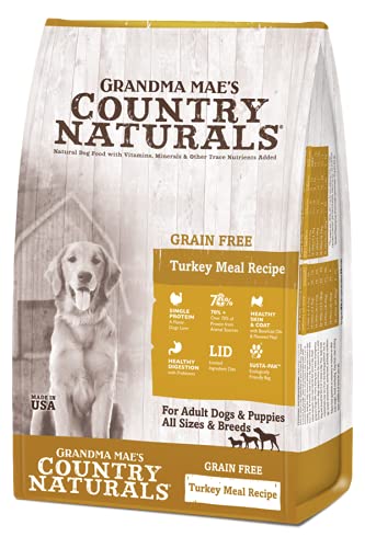 Country Naturals Oma Mae's Grain Free Single Protein Turkey & Turkey Meal Recipe Hundefutter, Dry Dog Food, 7,6 kg Beutel von Grandma Mae's Country Naturals