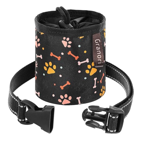 Granori Leckerlibeutel/Futtertasche für Hunde mit Schultergurt zum Umhängen für Hundetraining & Gassigehen (Schwarz mit Farbmuster) von Granori