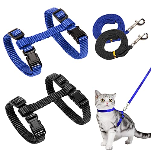 2 Stück Verstellbare Nylon Geschirre Katzenleine, Geschirre Katzenleine Kätzchenhalsband，Blau Weiche Katzengeschirr mit Leine für Kätzchen Welpe Kaninchen Hase von Grantop