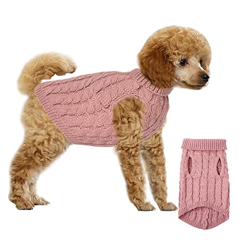 Hundepullover Haustier Pullove, Winter Warmer Hund Katzenpullover, Kleine Hunde Rollkragen Strickpullover, Strickpullover Oberbekleidung für Kleine Mittelgroße Hunde und Katzen(Rosa L) von Grantop