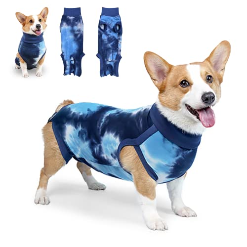 Hundebody Nach op Body Hund kastration, op Body Hund Kastration Hündi, Hundebody Nach Kastration rüde Body Suit nach der Operation für Hunde Chirugenanzug Pet Shirts(Binden -dyed blau, L) von Grantop