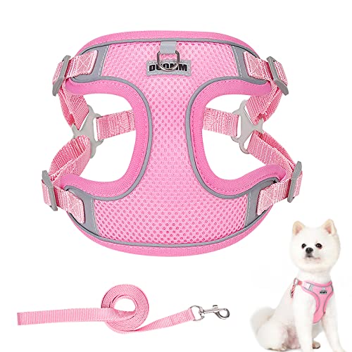 Hundegeschirr und Leine Set, Einstellbar No Pull Hundeweste Geschirr, Reflektierend Anti Zug Haustier Weste Geschirr für Welpen Kleine Hunde (Rosa, L) von Grantop