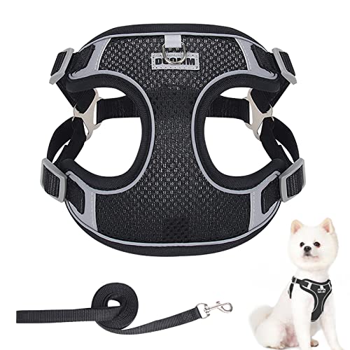 Hundegeschirr und Leine Set, Einstellbar No Pull Hundeweste Geschirr, Reflektierend Anti Zug Haustier Weste Geschirr für Welpen Kleine Hunde (Schwarz, S) von Grantop