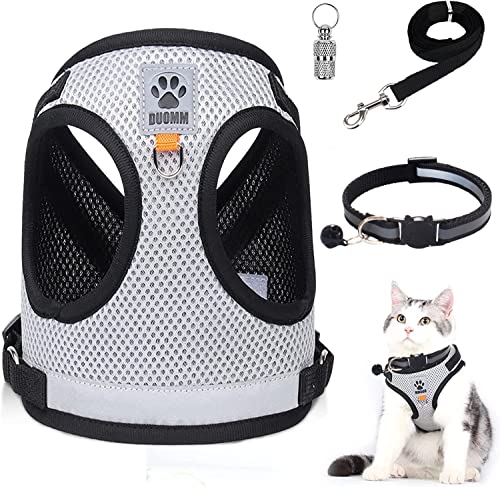 Katzengeschirr gegen Flucht, Geschirr und Leinen für Katzen, Halsbänder, Geschirr und Leinen für Katzen, Halsband mit Anhänger, Anti-Loss Set für Kätzchen, Hunde, Chihuahua (Grau, XS) von Grantop