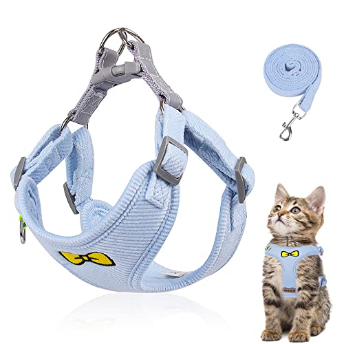 Katzenleine Set für Katzen,Polyester Verstellbares Katzen Geschirr mit Leine, Katzengeschirr Leine Set, Geschirr für Katzen ausbruchsicher für Kitten Hunde (Blau -M) von Grantop