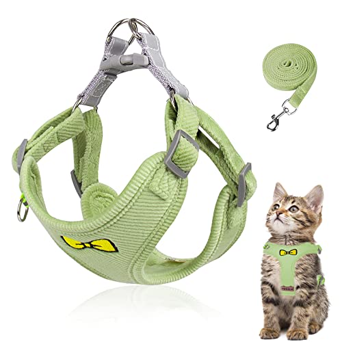 Katzenleine Set für Katzen,Polyester Verstellbares Katzen Geschirr mit Leine, Katzengeschirr Leine Set, Geschirr für Katzen ausbruchsicher für Kitten Hunde (Grün -M) von Grantop