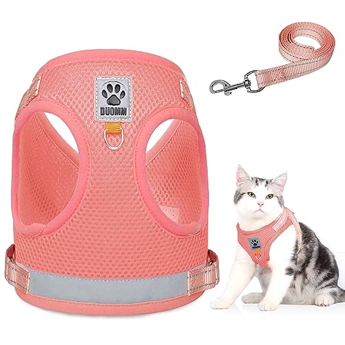 Katzenleine Set für Katzen,Polyester Verstellbares Katzen Geschirr mit Leine,Katzen Weste mit Reflektierenden Streifen für Kitten Hunde (Rosa, L) von Grantop