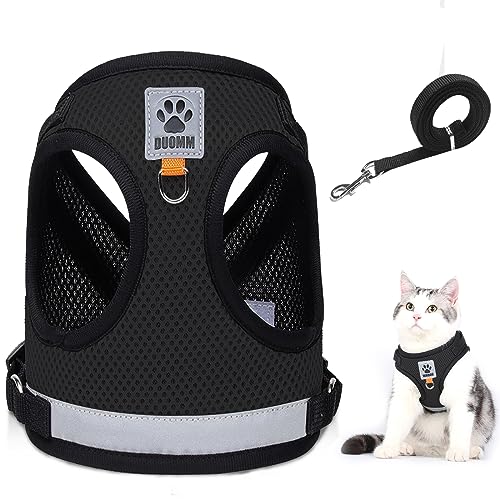 Katzenleine Set für Katzen,Polyester Verstellbares Katzen Geschirr mit Leine,Katzen Weste mit Reflektierenden Streifen für Kitten Hunde (Schwarz, M) von Grantop