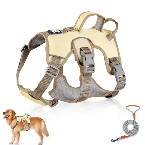 Mehrzweck-Hundegeschirr mit Leine Set, Ausbruchsicheres anti Zug Hundegeschirr, Anti Zug Geschirr Hund Sicherheitsgeschirr, Hundegeschirr Kleine Hunde für Kleine Mittelgroße Hunde(Beige, S) von Grantop