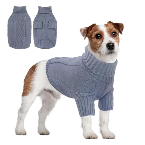 Rollkragen-Strickpullover für Haustie, Klassischer Hundepullover Warme Welpenkleidung, Hundepullover Haustier Pullover, Sweater für kleine, mittelgroße große Hunde, Katzen(Dunkelblau, M) von Grantop