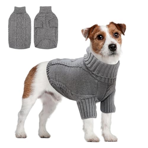 Rollkragen-Strickpullover für Haustie, Klassischer Hundepullover Warme Welpenkleidung, Hundepullover Haustier Pullover, Sweater für kleine, mittelgroße große Hunde, Katzen(Grau, S) von Grantop