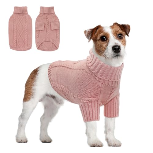 Rollkragen-Strickpullover für Haustie, Klassischer Hundepullover Warme Welpenkleidung, Hundepullover Haustier Pullover, Sweater für kleine, mittelgroße große Hunde, Katzen(Rosa, L) von Grantop