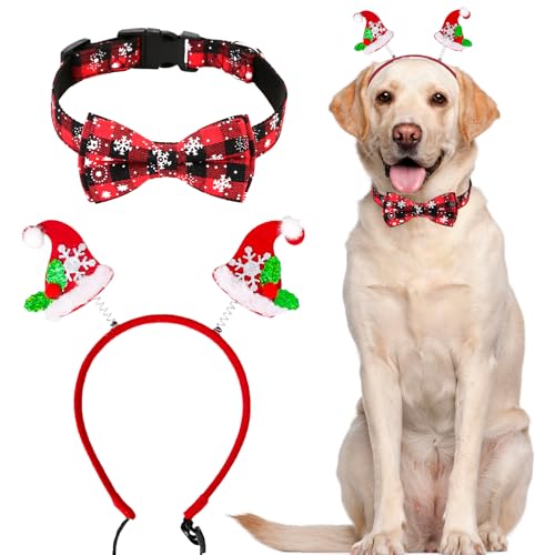 Weihnachts-Hundehalsband-Set, strapazierfähiges Hundehalsband mit Schleife aus Baumwolle, bequem und verstellbar für kleine, mittelgroße und große Hunde (Rot, L) von Grantop