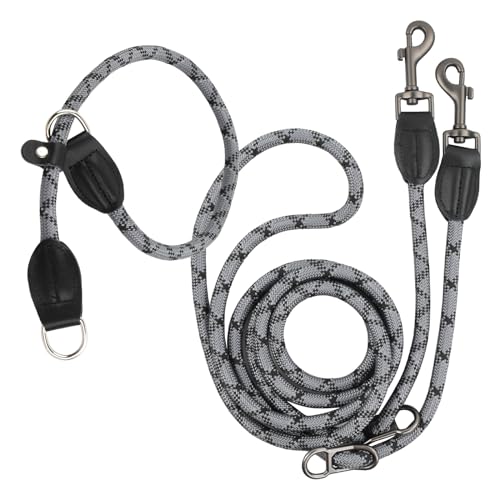 Granvoo Hundeleine zum Umhängen für Mittelgroße Hunde, 2.6m 10mm Verstellbare Hundeleine mit 2 Karabinern, Nylon Ubungsleinen Reflektierende für Hunde, Handsfree Hundeleine zum Joggen Wandern von Granvoo