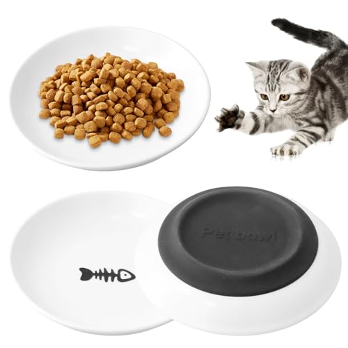 Granvoo Katzennapf Keramik 3er Set, Futternapf Katze Keramik, Fressnapf Katze, Katzennäpfe Flach, Katzenfutternapf, Futterschale Katze, Katzenschüsselfür Futter und Wasser, Katzen,Welpen, Weiß von Granvoo