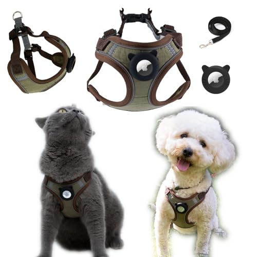 Airtag-Katzengeschirr und Leine, Set mit integriertem Airtag-Halter, Kaffeefarben, Größe S von Graphikon