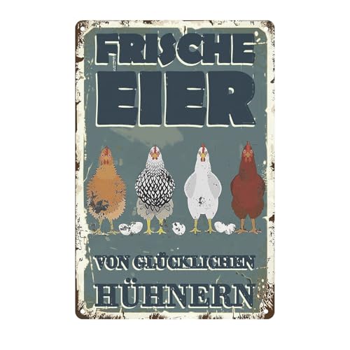 Graplan Retro Blechschild Hühner Metallschild Hühner Zubehör Hühner Schild Lustiger Metallschilder Huhn Deko für den Hühnerstall, Warn- und Garten Schild als Hühner Deko (30x20cm) von Graplan