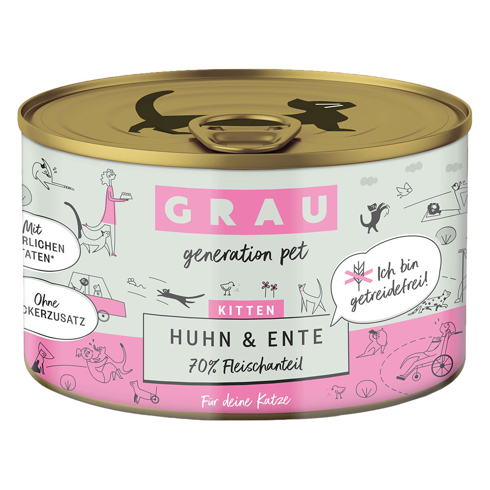 GRAU Kitten Getreidefrei 6 x 200 g - Huhn & Ente von Grau