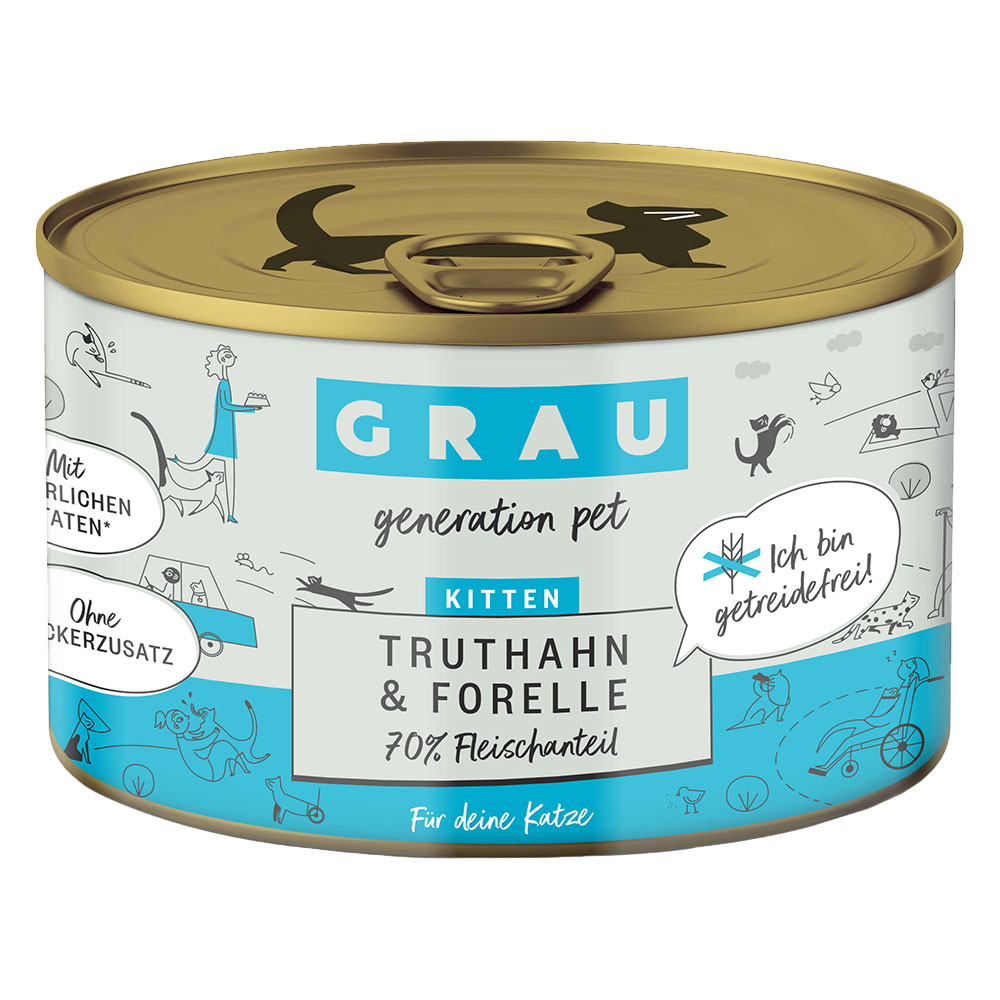 GRAU Kitten Getreidefrei 6 x 200 g - Truthahn & Forelle von Grau