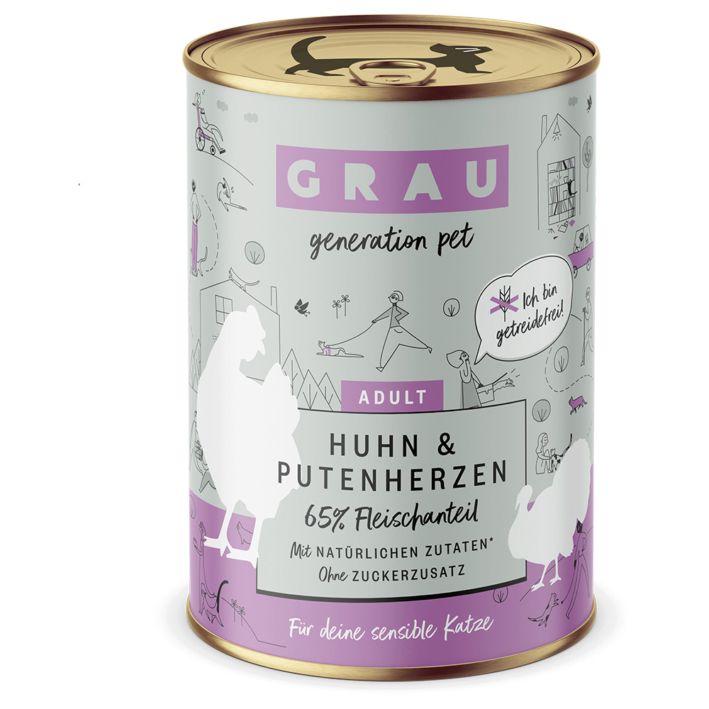 GRAU Schlemmertöpfchen getreidefrei 6 x 400 g - Huhn & Putenherzen von Grau