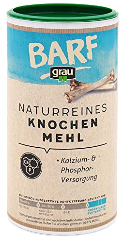 GRAU - das Original - 100 % Naturreines Knochenmehl vom Rind, natürliches Calcium für Knochenaufbau & Gelenke, 1er Pack (1 x 800 g), Ergänzungsfuttermittel für Hunde & Katzen von Grau