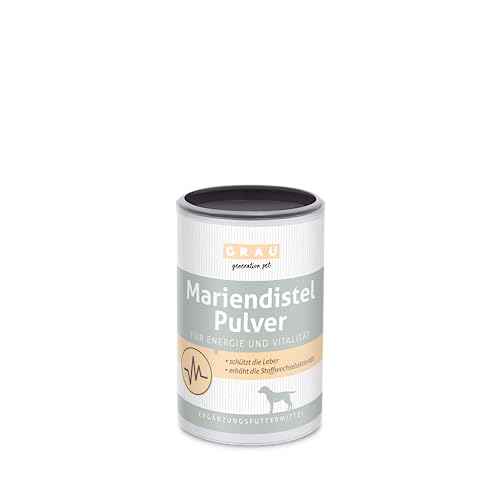 GRAU - das Original - 100 % reines Mariendistel Pulver, schützt die Leber, trägt zur Zellerneuerung bei, 1er Pack (1 x 120 g), Ergänzungsfuttermittel für Hunde von Grau