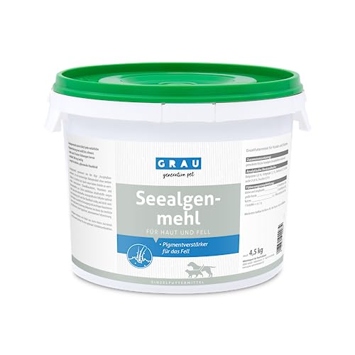 GRAU - das Original - 100 % reines Seealgenmehl, für die Fellpigmentierung, für dichtes & glänzendes Fell, 1er Pack (1 x 4,5 kg), Ergänzungsfuttermittel für Hunde & Katzen von Grau