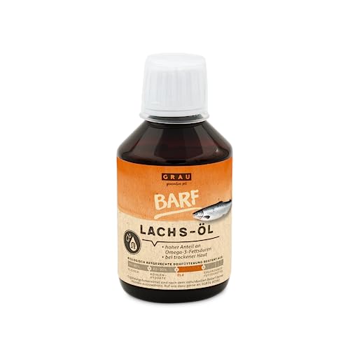 GRAU - das Original - Lachsöl, mit wichtigen Omega 3 - und Omega 6 - Fettsäuren, unterstützt Haut & Fell 1er Pack (1 x 200 ml), Ergänzungsfuttermittel für Hunde & Katzen von Grau