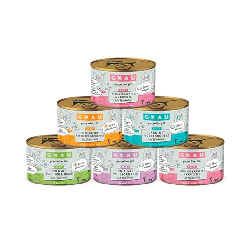 GRAU – das Original – Nassfutter für Hunde - Mischtray Hund Menü Generation Pet, 6er Pack (6 x 200 g), Mix aus verschiedenen Menüs von Grau