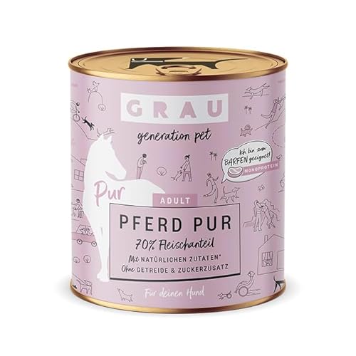 GRAU – das Original – Nassfutter für Hunde - Pferd Pur, 6er Pack (6 x 800 g), Monoprotein, für erwachsene Hunde von Grau