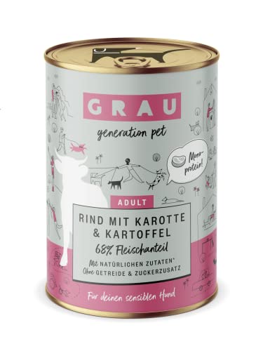 GRAU – das Original – Nassfutter für Hunde - Rind mit Karotte & Kartoffel, 6er Pack (6 x 400 g), Monoprotein, getreidefrei, für sensible erwachsene Hunde von Grau