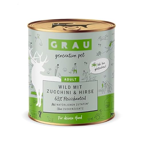 GRAU – das Original – Nassfutter für Hunde - Wild mit Zucchini & Hirse, 6er Pack (6 x 800 g), glutenfrei, für erwachsene Hunde von Grau