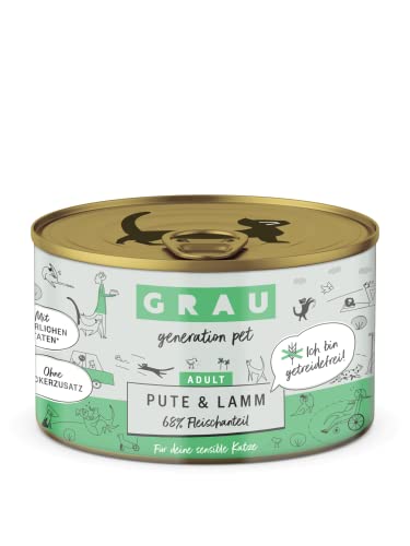 GRAU – das Original – Nassfutter für Katzen - Pute & Lamm, 6er Pack (6 x 200 g), getreidefrei, für erwachsene Katzen von Grau