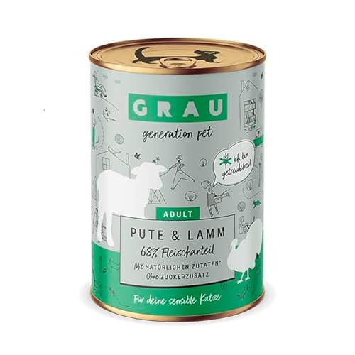 GRAU – das Original – Nassfutter für Katzen - Pute & Lamm, 6er Pack (6 x 400 g), getreidefrei, für erwachsene Katzen von Grau