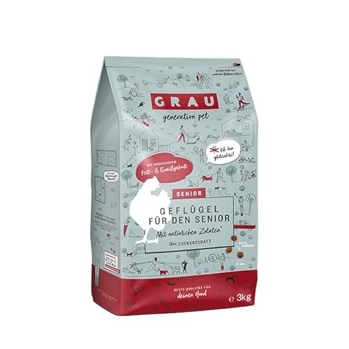 GRAU – das Original – Trockenfutter für Hunde - Senior - Geflügel, 1er Pack (1 x 3 kg), glutenfrei, für sensible ältere Hunde von Grau