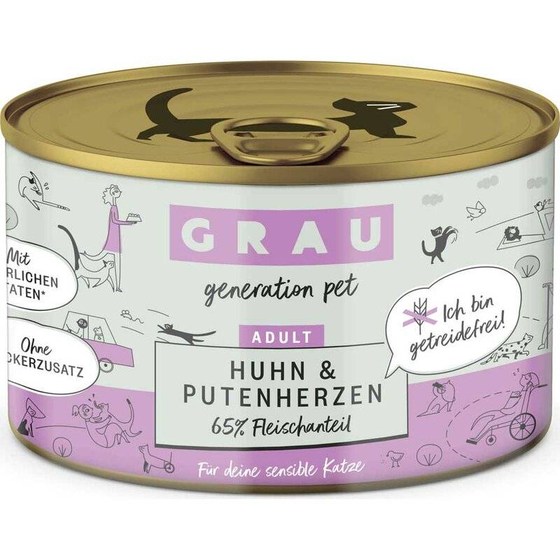 Grau Katzenfutter Huhn & Putenherzen 200 g (9,45 € pro 1 kg) von Grau