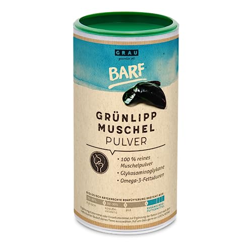 GRAU - das Original - 100 % reines Grünlippmuschelpulver, zur Unterstützung der Gelenke, 1er Pack (1 x 500 g), Ergänzungsfuttermittel für Hunde & Katzen von Grau