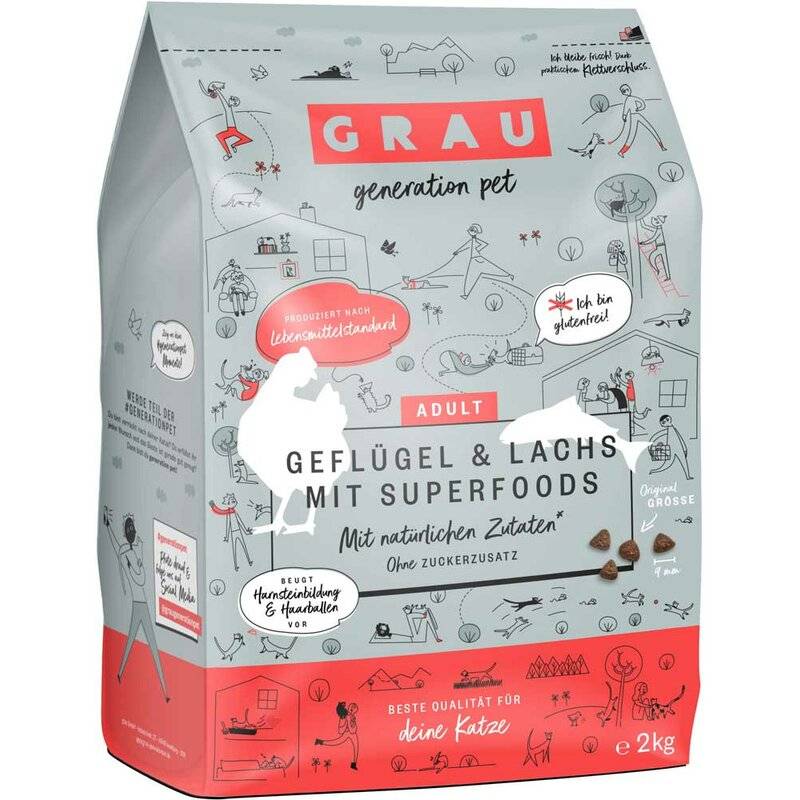 Grau Katzenfutter Geflügel & Lachs mit Superfoods 2 kg (10,97 € pro 1 kg) von Grau