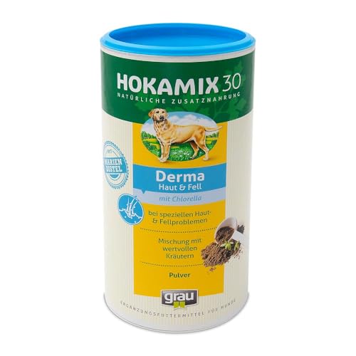 GRAU - das Original - HOKAMIX30 Derma, bei Hautproblemen, für glänzendes Fell und gesunde Haut, 1er Pack (1 x 750 g), Ergänzungsfuttermittel für Hunde von Grau