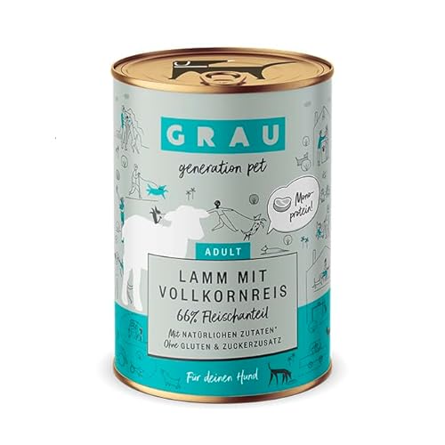 Grau – das Original – Nassfutter für Hunde - Lamm mit Vollkornreis, 1er Pack (1 x 400 g) von Grau