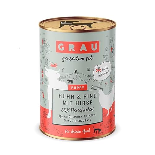 Grau – das Original – Nassfutter für Hunde - Puppy - Huhn & Rind mit Hirse, 1er Pack (1 x 400 g) von Grau