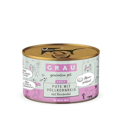 Grau – das Original – Nassfutter für Hunde - Pute mit Vollkornreis, 1er Pack (1 x 200 g) von Grau