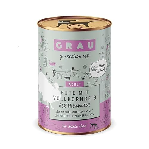 Grau – das Original – Nassfutter für Hunde - Pute mit Vollkornreis, 1er Pack (1 x 400 g) von Grau