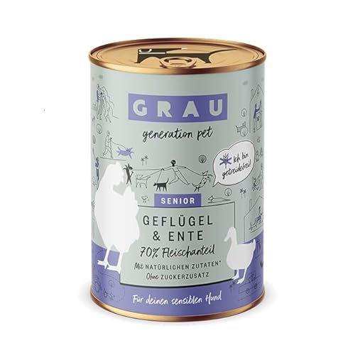 Grau – das Original – Nassfutter für Hunde - Senior - Geflügel & Ente, 1er Pack (1 x 400 g) von Grau