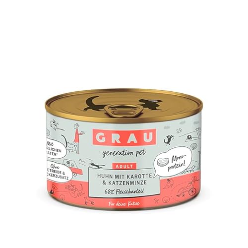 Grau – das Original – Nassfutter für Katzen - Huhn mit Karotte & Katzenminze, 1er Pack (1 x 200 g) von Grau