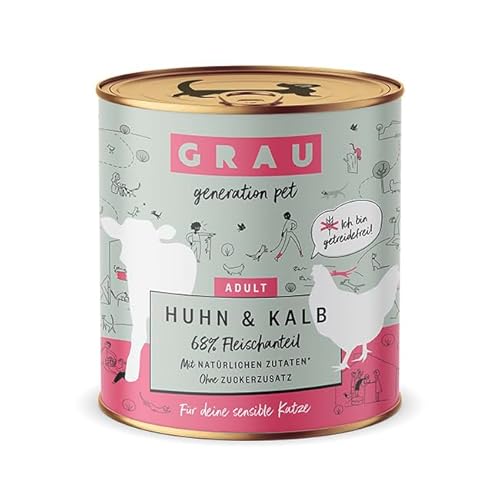 Grau – das Original – Nassfutter für Katzen - Huhn & Kalb, 1er Pack (1 x 800 g) von Grau