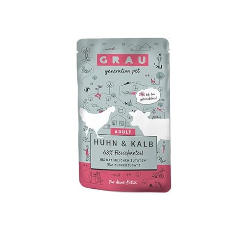 Grau – das Original – Nassfutter für Katzen - Huhn & Kalb (Pouchbeutel), 1er Pack (1 x 125 g) von Grau