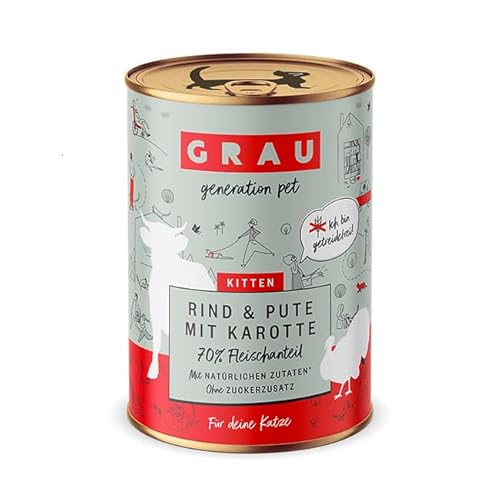 Grau – das Original – Nassfutter für Katzen - Kitten - Rind, Pute & Karotte, 1er Pack (1 x 400 g) von Grau