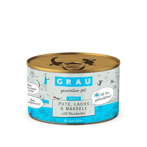 Grau – das Original – Nassfutter für Katzen - Pute, Lachs, Makrele, 1er Pack (1 x 200 g) von Grau